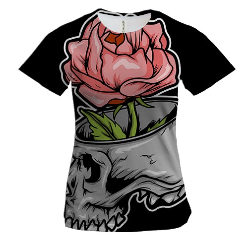 Женская 3D футболка с цветком в черепе