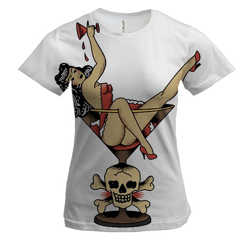 Жіноча 3D футболка з дамою в коктейлі