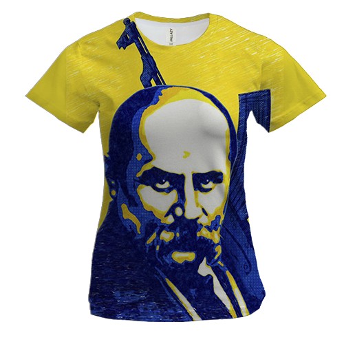Женская 3D футболка с Тарасом Шевченко и автоматом