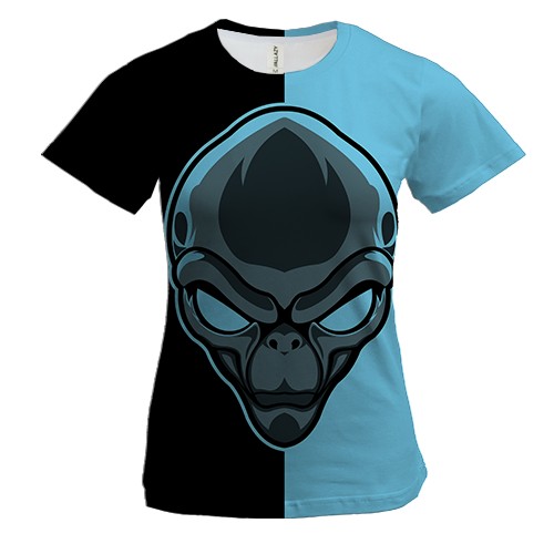 Жіноча 3D футболка з чорно-бірюзовим прибульцем