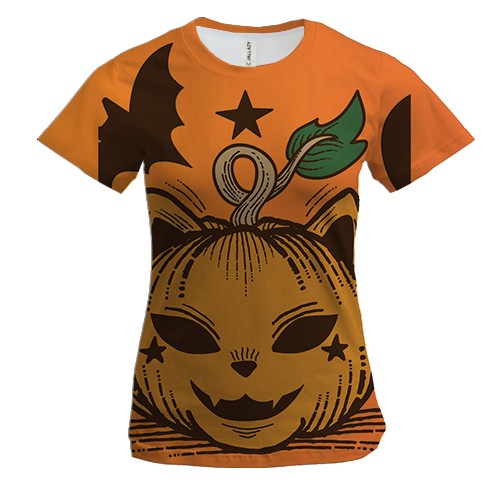 Женская 3D футболка с котом-тыквой