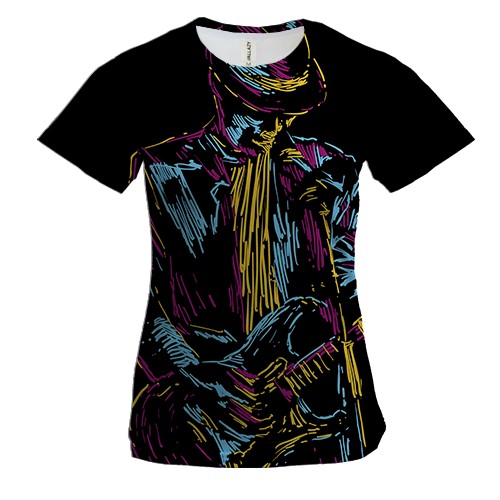Жіноча 3D футболка з барвистим виконавцем гітаристом