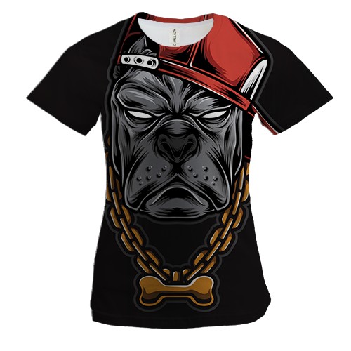 Женская 3D футболка с собакой репером