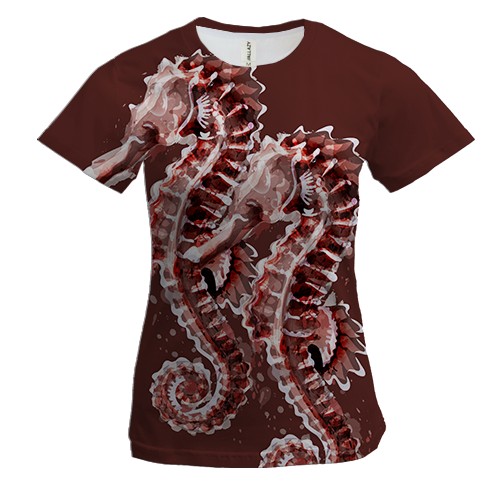 Жіноча 3D футболка з закоханими червоними морськими кониками