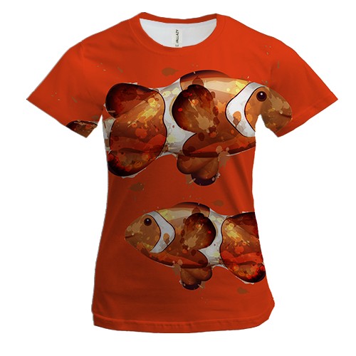 Женская 3D футболка с влюбленными рыбами клоунами