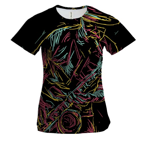 Женская 3D футболка с красочным саксофонистом