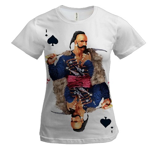 Женская 3D футболка с казаком в стиле игральной карты