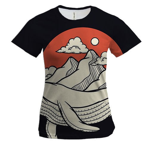 Жіноча 3D футболка з китом і горами