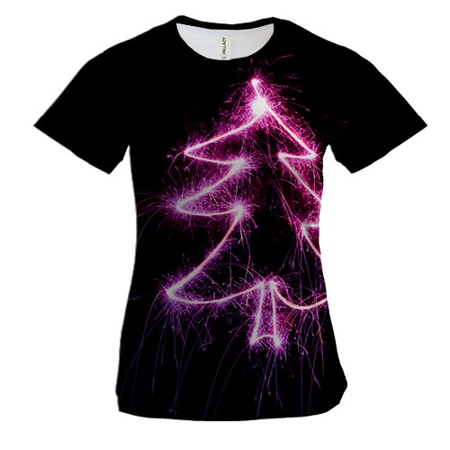 Женская 3D футболка с ёлкой из фейерверка