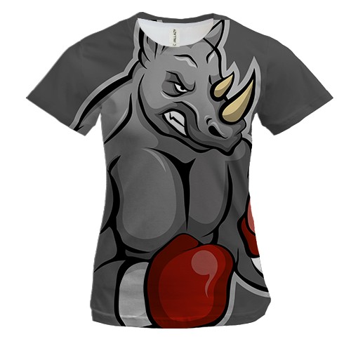 Женская 3D футболка с носорогом боксером