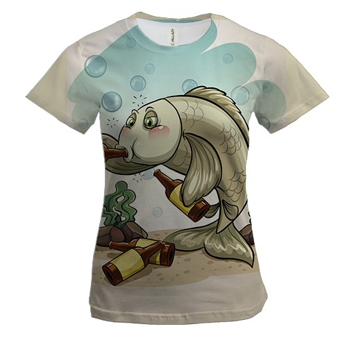 Женская 3D футболка с рыбой и пивом