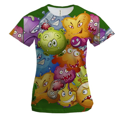 Женская 3D футболка с веселыми вирусами