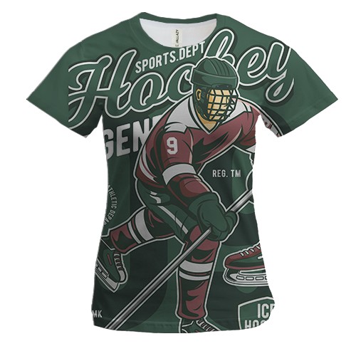 Женская 3D футболка с игроком в хоккей