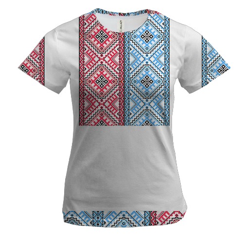 Жіноча 3D футболка з малюнком у вигляді червоно-синьої вишиванки