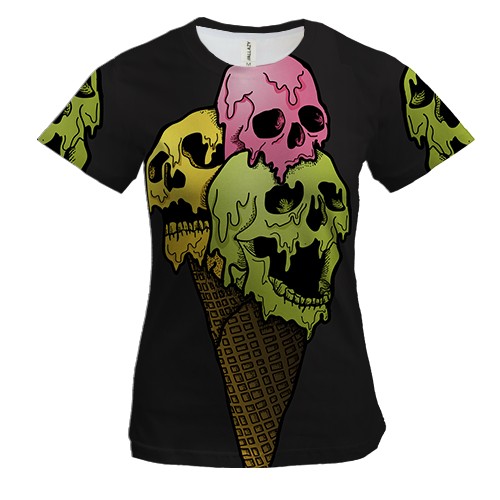 Женская 3D футболка с мороженым черепом