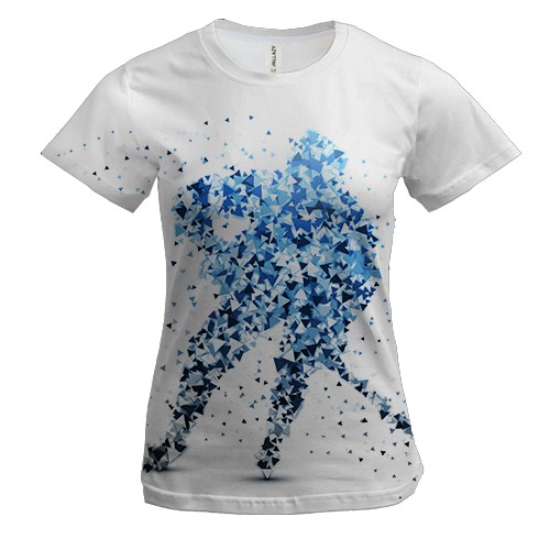 Женская 3D футболка с распадающимся хоккеистом