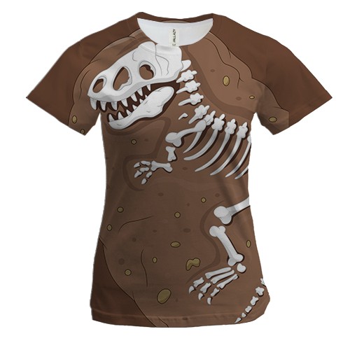 Женская 3D футболка со скелетом динозавра