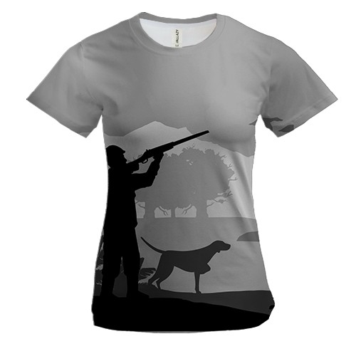 Женская 3D футболка с охотником и собакой