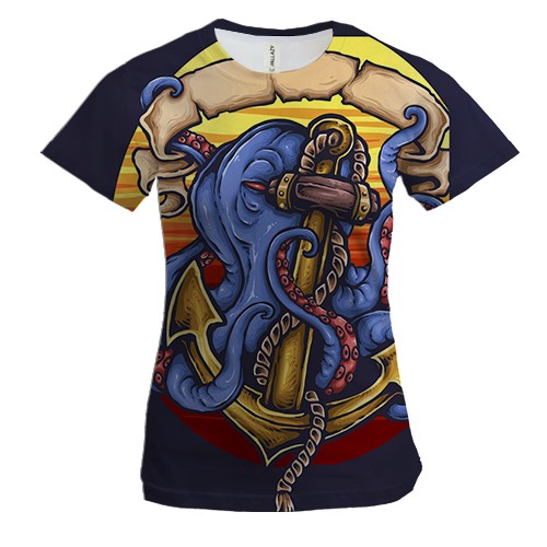 Жіноча 3D футболка з восьминогом і якорем