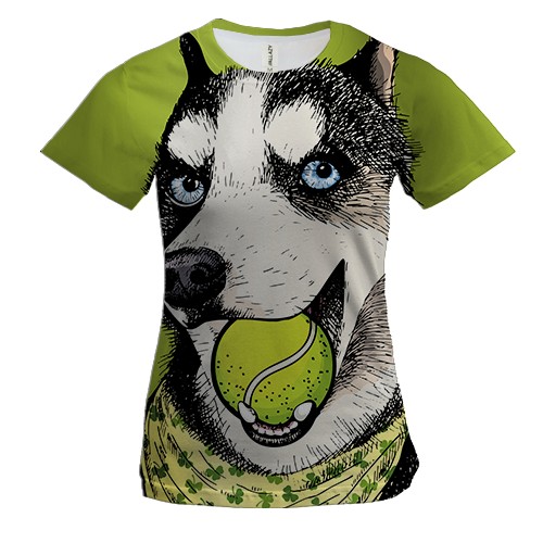 Жіноча 3D футболка з хаскі і тенісним м