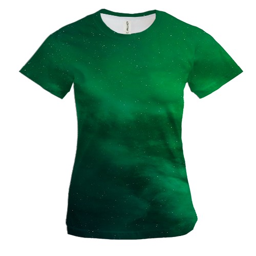 Женская 3D футболка с зеленым космосом