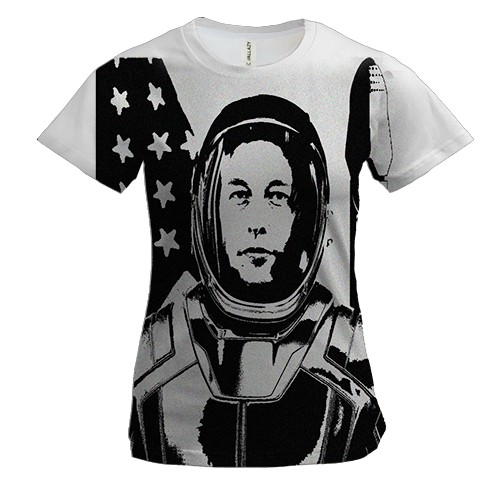 Женская 3D футболка с Илоном Маском в скафандре