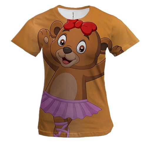 Женская 3D футболка с мишкой балериной