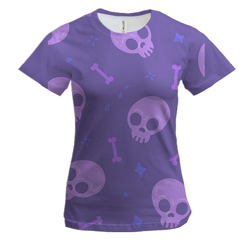 Женская 3D футболка с фиолетовыми черепками