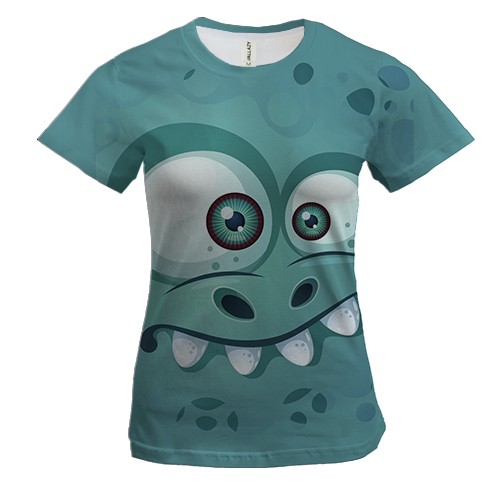 Женская 3D футболка с синим напуганным существом