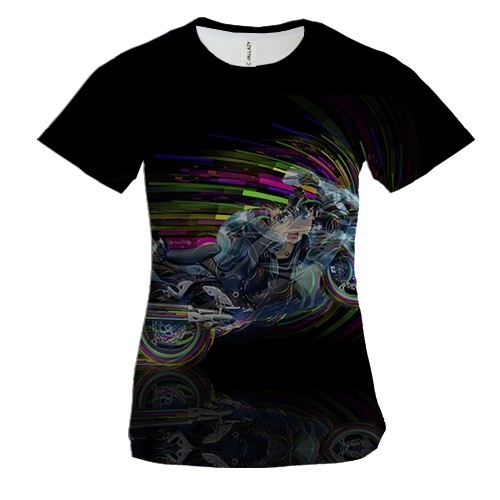 Жіноча 3D футболка з мотоциклом в глитчах