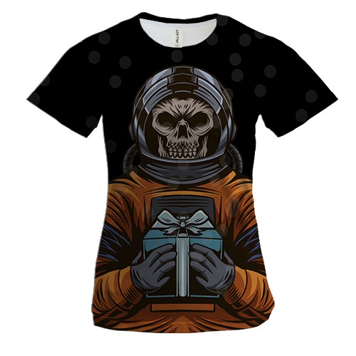 Женская 3D футболка с космонавтом скелетом и подарком