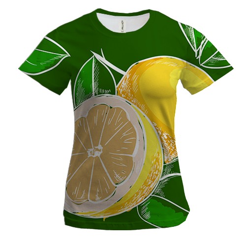 Женская 3D футболка с лимоном и цитрусовыми