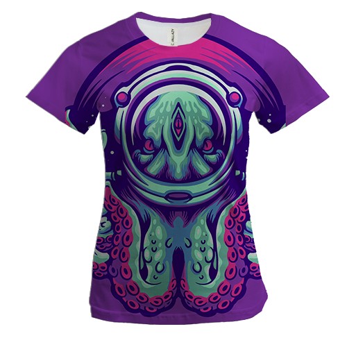 Женская 3D футболка с пришельцем осьминогом