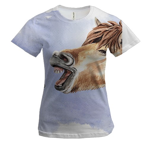 Женская 3D футболка с поющей лошадью