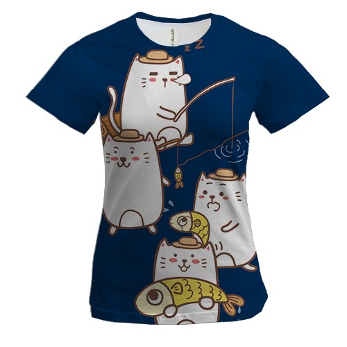 Женская 3D футболка с котами рыбаками