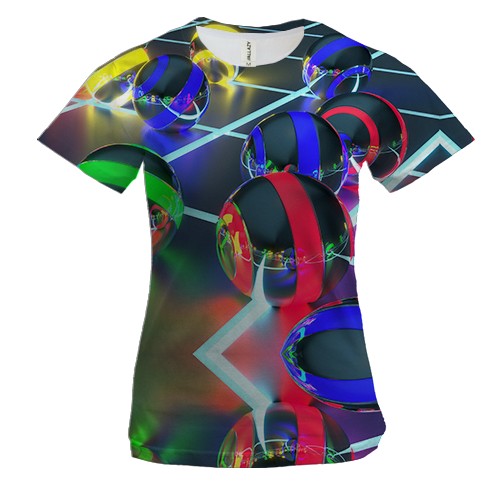 Женская 3D футболка с объемными разноцветными шариками