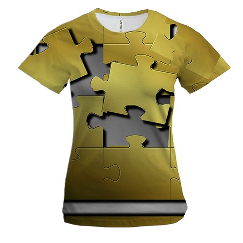 Женская 3D футболка с золотыми пазлами