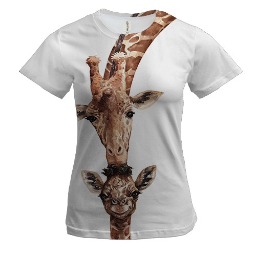 Женская 3D футболка с пиратом в шляпес двумя жирафами