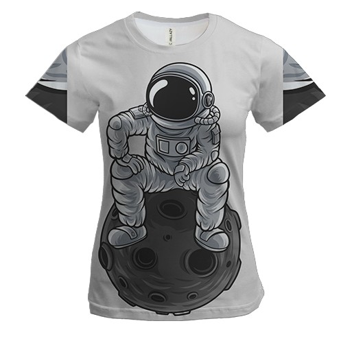 Женская 3D футболка с астронавтом сидящим на Луне
