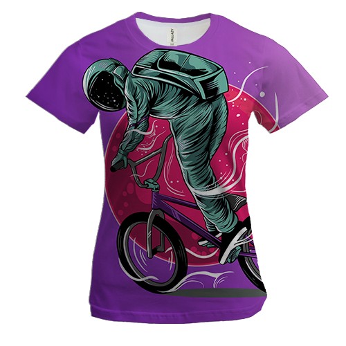 Женская 3D футболка с астронавтом на велосипеде