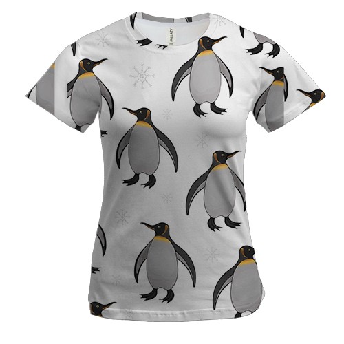 Женская 3D футболка с пингвинами и снежинками