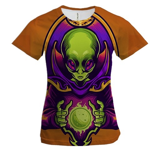 Женская 3D футболка с пришельцем и шаром