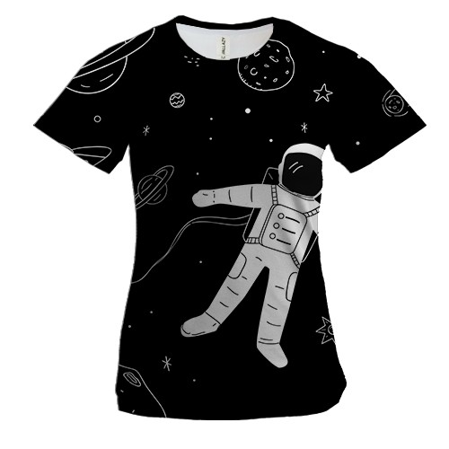 Женская 3D футболка с космонавтом в невесомости