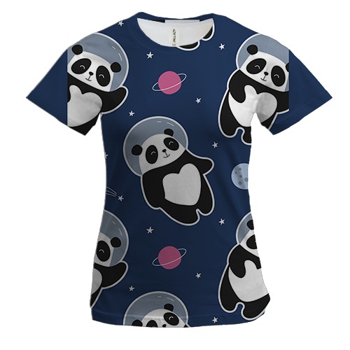 Женская 3D футболка с пандами в скафандрах
