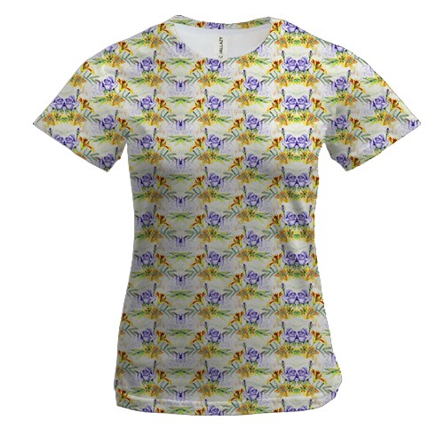 Женская 3D футболка с фиолетовыми розами