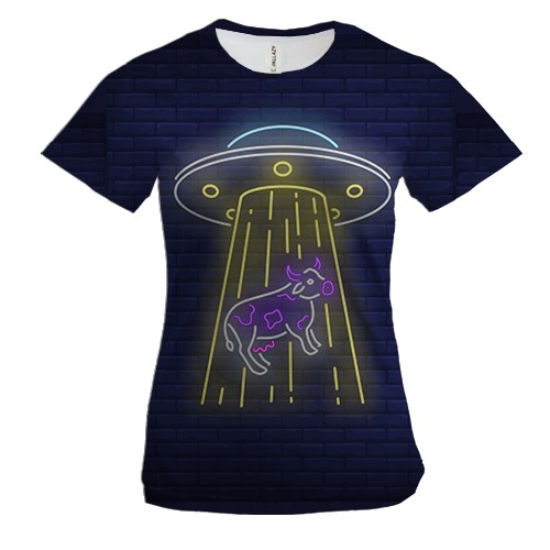 Жіноча 3D футболка с тарелкой и коровой