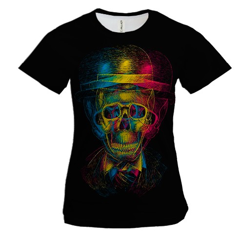 Женская 3D футболка Череп в шляпе
