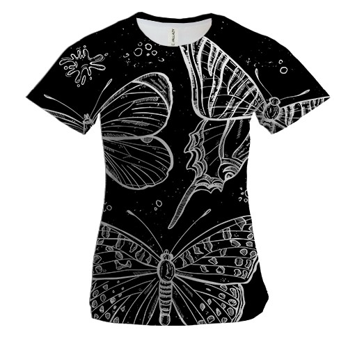 Жіноча 3D футболка з білими метеликами