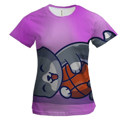 Жіноча 3D футболка з котом і баскетбольним м