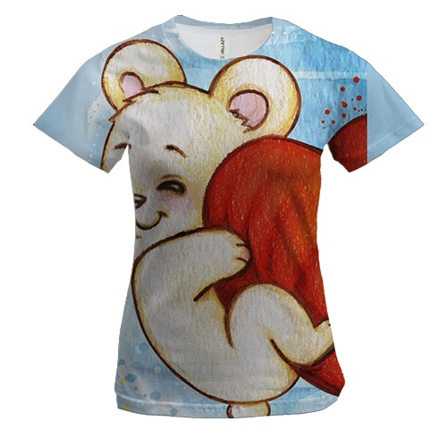 Женская 3D футболка с плюшевым мишкой и сердцем